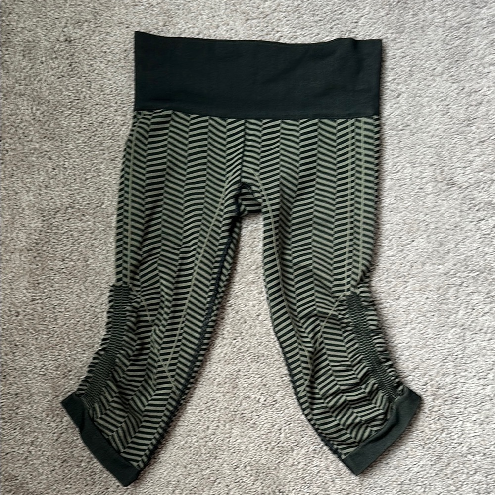 Vintage Lululemon Athletica Black and Green Striped Capris seamless and awesome